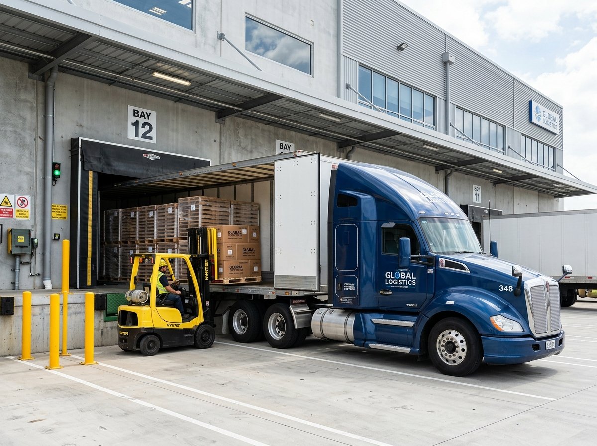 Commercial Semi-Truck Being Loaded at Distribution Bay